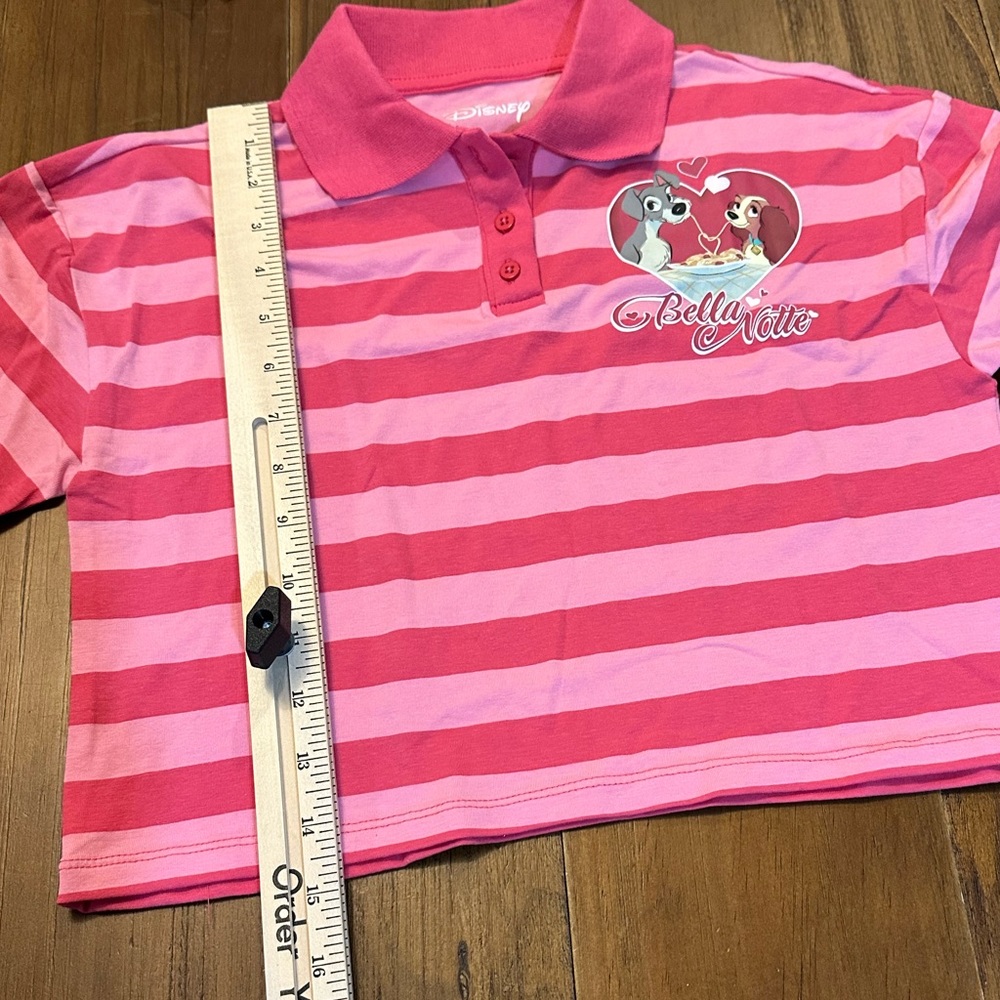 Disney Girls Pink Striped Cropped Lady & the Tramp Polo Shirt various sizes - Picture 7 of 12